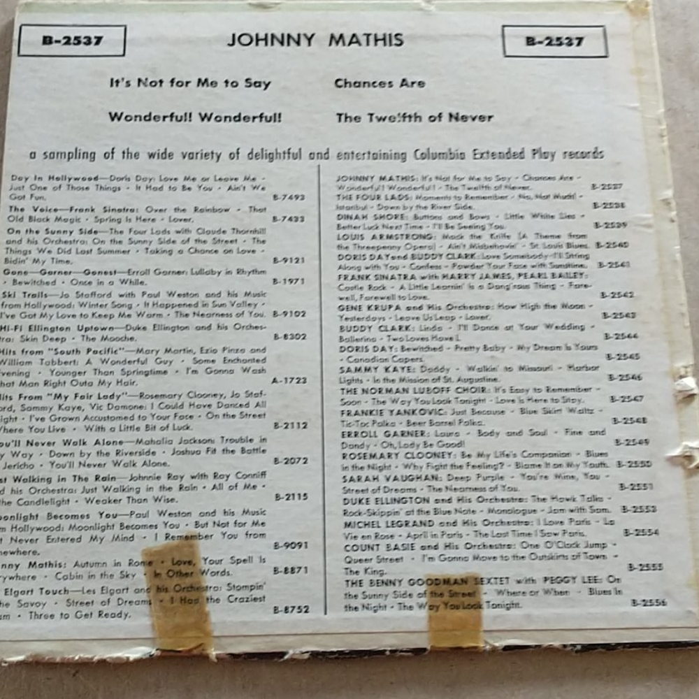Vintage Johnny Mathis 45 RPM B-2537 - Picture 2 of 7